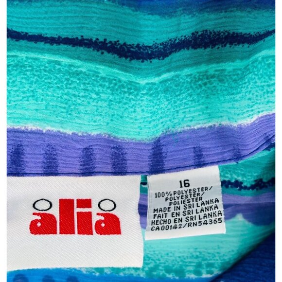 Alia Women's Button-Down Shirt Size 16 Striped Pattern Blue & Green Polyester - Picture 2 of 4